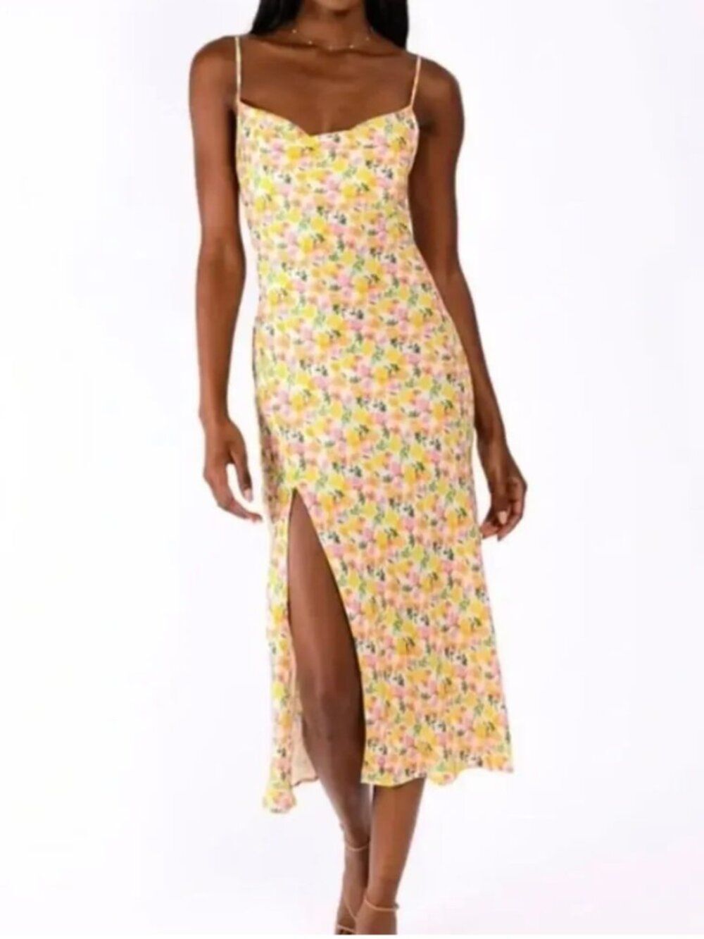 RESA Floral Slip Dress Yellow Size S